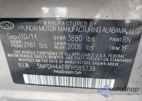 2015 Hyundai Elantra Se from USA, damaged, VIN 5NPDH4AE8FH585739